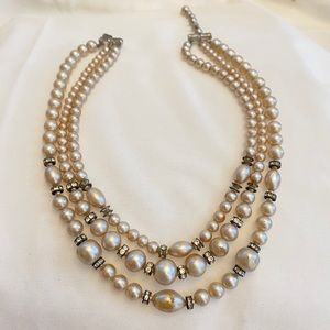4/$25- Triple Layer Pearl Gem Necklace Jewelry
